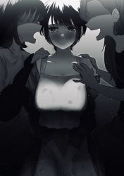 Rule 34 | 3girls, breasts, faceless, faceless female, greyscale, hand on another&#039;s shoulder, highres, inuzuka miwa, large breasts, light, monochrome, multiple girls, shadow, standing, sweatdrop, tsukiatte agetemo ii kana, v arms