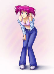 Rule 34 | 1girl, atomix, breasts, female focus, full body, gradient background, matching hair/eyes, purple eyes, purple hair, solo, white background
