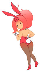 Rule 34 | 1girl, adventure time, animal ears, blush stickers, fake animal ears, flame princess, from behind, half updo, high heels, long hair, nollety, pantyhose, pink hair, playboy bunny, pumps, rabbit ears, rabbit tail, solo, tail, wrist cuffs