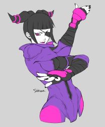 Rule 34 | biker clothes, bikesuit, bodysuit, breasts, drill hair, eyepatch, han juri, highres, impossible clothes, large breasts, looking at viewer, street fighter, street fighter v, tombsakura, twin drills