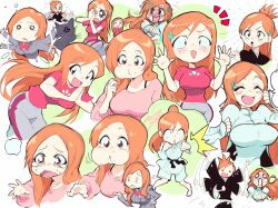 Rule 34 | 1girl, :d, ^ ^, aetherion, bleach, blush, breasts, cat, closed eyes, crying, dougi, expressions, feet, highres, inoue orihime, long hair, looking at viewer, multiple views, notice lines, open mouth, orange hair, punching, school uniform, shinigami, signature, smile, sweater, tears