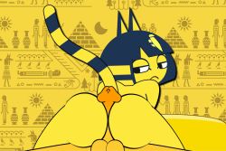 Rule 34 | animal crossing, animal ears, animated, ankha (animal crossing), ass, black hair, buttjob, cat ears, cowgirl position, erection, faceless, faceless male, fur, half-closed eyes, hetero, hieroglyphics, interspecies, looking back, looping animation, minuspal, nintendo, nude, penis, sex, straddling, tail, testicles, yellow fur