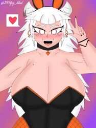 Rule 34 | ass, black suit, blush, breasts, demon girl, demon horns, fate goattaker, formal, happy halloween, helltaker, highres, horns, huge ass, huge breasts, ocean, pantyhose, suit, white hair