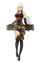 Rule 34 | 1girl, absurdres, arm tattoo, belt, black thighhighs, boots, braid, breasts, elbow gloves, enami katsumi, french braid, gloves, highres, holding, holster, large breasts, lei (oneechanbara), long hair, official art, oneechanbara, reiko (oneechanbara), simple background, solo, tattoo, thigh boots, thigh holster, thighhighs, white background, white hair, yellow eyes
