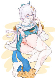 Rule 34 | 1girl, :d, absurdres, blue eyes, chinese clothes, feet out of frame, hair ornament, highres, honkai (series), honkai impact 3rd, long hair, long sleeves, looking at viewer, lying, no panties, on side, open mouth, pussy, smile, soles, solo, spread pussy, takiha, teeth, theresa apocalypse, zhuge kongming (honkai impact), thighhighs, toes, torn clothes, torn thighhighs, white background, white hair, white thighhighs, zhuge kongming (honkai impact)