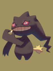 Rule 34 | banette, commentary request, creatures (company), full body, game freak, gen 3 pokemon, highres, holding, looking at viewer, nintendo, no humans, pokemon, pokemon (creature), rend, simple background, solo, teeth, zipper pull tab