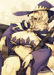 Rule 34 | 1girl, breasts, dog, furry, hat, huge breasts, kishibe, large breasts, long hair, white hair, witch hat, yellow eyes