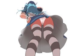 Rule 34 | 1girl, ass, cameltoe, dress, from behind, from below, hat, highres, last origin, lrl (last origin), panties, sailor dress, simple background, solo, striped clothes, striped thighhighs, thighhighs, torpedo (gad3757), two side up, underwear, upskirt, white background, wrist cuffs
