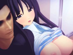 Rule 34 | 1boy, 1girl, 3d, aftersex, akiyama mio, animated, animated gif, black hair, blush, bouncing breasts, bra, bra lift, breasts, breasts out, censored, clothed sex, clothes lift, hetero, indoors, k-on!, large breasts, long hair, miconisomi, mio wo xx suru, moaning, nipples, school uniform, sex, shirt lift, small nipples, spread legs, straddling, striped bra, striped clothes, underwear, upright straddle