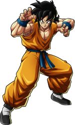 Rule 34 | 1boy, absurdres, black eyes, black hair, dougi, dragon ball, dragon ball fighterz, dragonball z, facial scar, fighting stance, full body, highres, looking to the side, male focus, marker (medium), muscular, official art, official style, recolor, recolored, scar, scar on cheek, scar on face, smile, solo, toriyama akira (style), traditional media, wristband, yamcha