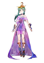 Rule 34 | 1girl, absurdres, atlus, bare shoulders, blush, chiki (gir#fe), earrings, fire emblem, genei ibunroku #fe, green eyes, green hair, hair ornament, highres, jewelry, long hair, matching hair/eyes, megami tensei, nintendo, official art, pointy ears, ponytail, simple background, smile, solo, tiki (fire emblem), tiki (young) (fire emblem), toi8, tokyo mirage sessions fe, white background