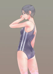 Rule 34 | 1girl, ass, double vertical stripe, flat ass, one-piece swimsuit, original, school swimsuit, solo, swimsuit, takeda sun