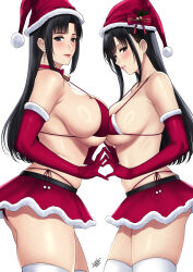 Rule 34 | 2girls, breasts, christmas, hat, highres, large breasts, looking at viewer, multiple girls, original, xter