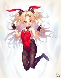 Rule 34 | 1girl, akatsuki uni, animal ears, bettle (b s a n), blonde hair, bow, bowtie, breasts, checkered clothes, checkered legwear, detached collar, fake animal ears, full body, gloves, hair ornament, hairclip, highres, leotard, long hair, looking at viewer, pantyhose, partially fingerless gloves, playboy bunny, rabbit ears, rabbit girl, rabbit tail, red eyes, red leotard, small breasts, solo, strapless, strapless leotard, tail, two side up, uni create, very long hair, virtual youtuber