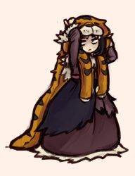Rule 34 | absurdres, cloak, dress, frown, hat, highres, indivisible, razmi (indivisible), zanamaoria