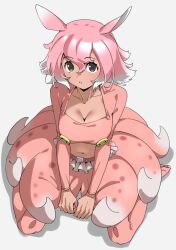 Rule 34 | 1girl, absurdres, brown eyes, from above, highres, japanese pancake devilfish (kemono friends), kemono friends, long sleeves, looking at viewer, midriff, multicolored hair, navel, no shoes, pantyhose, pink hair, pink pantyhose, pink shirt, pink skirt, pleated skirt, shirt, short hair, sitting, skirt, solo, tanabe (fueisei), tentacles, two-tone hair, wariza, white hair