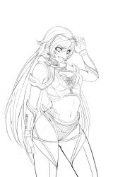 Rule 34 | 1girl, absurdres, alexjpn, breasts, cleavage, earrings, eyewear on head, glasses, gloves, greyscale, highres, jewelry, lineart, long hair, looking at viewer, midriff, monochrome, navel, nissan, nissan gt-r, open mouth, original, over-rim eyewear, personification, race queen, semi-rimless eyewear, smile, solo, standing