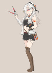 Rule 34 | + +, 1girl, bandages, bandaged arm, bandages, black shorts, boots, bright pupils, brown footwear, cyclops, earrings, full body, gradient hair, grey background, grey hair, highres, holding, holding syringe, jewelry, knee boots, looking at viewer, mao lian (nekokao), mole, mole under mouth, multicolored hair, one-eyed, original, pink hair, pointy ears, red eyes, sharp teeth, short shorts, shorts, simple background, smile, solo, standing, syringe, teeth, white pupils, wristband