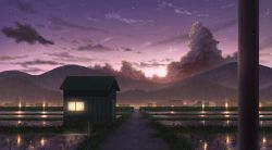 Rule 34 | building, cityscape, cloud, commentary request, cumulonimbus cloud, field, grass, highres, landscape, lights, magaoo12, mountain, mountainous horizon, night, night sky, no humans, original, reflection, rice paddy, road, scenery, sky, vanishing point, water