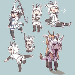 Rule 34 | 0x0082, 2girls, :d, puff of air, animal ears, arabian oryx (kemono friends), arm up, black hair, brown hair, carrying, character sheet, chibi, closed eyes, crossed arms, extra ears, full body, gazelle ears, gazelle horns, gazelle tail, highres, holding, holding weapon, horns, kemono friends, layered sleeves, long sleeves, medium hair, multicolored hair, multiple girls, multiple views, open mouth, outstretched arm, outstretched leg, pantyhose, piggyback, polearm, short over long sleeves, short sleeves, sidelocks, sitting, sleeping, smile, solo focus, standing, standing on one leg, thomson&#039;s gazelle (kemono friends), two-tone hair, weapon, white hair, |d