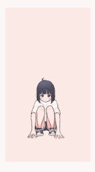 Rule 34 | 1girl, 1ssakawaguchi, animated, animated gif, black footwear, black hair, black shorts, blue eyes, blunt bangs, blush, closed eyes, closed mouth, highres, open mouth, original, shirt, shoes, short hair, short sleeves, shorts, simple background, sneakers, solo, somersault, two-tone background, white shirt