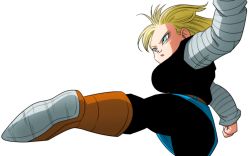 Rule 34 | 1girl, android 18, ass, blonde hair, blue eyes, blue skirt, bob cut, boots, breasts, brown pantyhose, closed mouth, dragon ball, dragonball z, feet, female focus, fighting stance, floating hair, groin, highres, large breasts, legs, looking away, medium hair, outstretched arms, pantyhose, raglan sleeves, simple background, skirt, smile, solo, standing, standing on one leg, thighs, transparent background, upskirt, yamamoto doujin