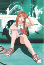 Rule 34 | 00s, 1girl, absurdres, car, converse, endou lorna, ex-driver, gloves, highres, lotus (brand), lotus europa, motor vehicle, no socks, shoes, sneakers, solo, vehicle, wrench