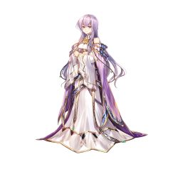 Rule 34 | 1girl, absurdres, bare shoulders, book, hugging book, breasts, cape, chachie, circlet, closed mouth, commentary, dress, fire emblem, fire emblem: genealogy of the holy war, fire emblem heroes, full body, hair ornament, highres, holding, holding book, jewelry, julia (fire emblem), light smile, long dress, long hair, long sleeves, looking at viewer, medium breasts, nintendo, hugging object, official art, purple cape, purple eyes, purple hair, see-through, simple background, smile, solo, standing, toes, turtleneck, very long hair, white background, wide sleeves