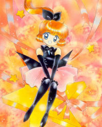 1990s_(style) 1girl elbow_gloves female_focus gloves haneoka_meimi kaitou_saint_tail lowres magical_girl official_art pantyhose retro_artstyle saint_tail solo tachikawa_megumi