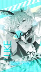 Rule 34 | 1boy, 2019, animal ears, character name, commentary, company name, copyright notice, english commentary, fake animal ears, highres, luke (obey me!), male focus, ntt solmare, obey me!: one master to rule them all!, obey me! nightbringer, official art, one eye closed, short hair, tagme, tongue, tongue out