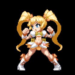 Rule 34 | 10s, 1girl, animated, animated gif, blonde hair, blue eyes, boots, bow, cure sunshine, fighting stance, heartcatch precure!, knee boots, long hair, lowres, magical girl, midriff, myoudouin itsuki, navel, orange bow, pixel art, precure, solo, takoyaki neko-san, transparent background, twintails, yellow bow