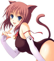 Rule 34 | 1girl, animal ears, bell, bent over, blue eyes, blush, cat ears, cat tail, elbow gloves, gloves, jingle bell, solo, tail, tomose shunsaku