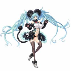 Rule 34 | 1girl, aqua eyes, bare shoulders, big hair, blue hair, breasts, female focus, full body, fur, hayama kazusa, large breasts, long hair, looking at viewer, navel, open mouth, shoes, simple background, smile, solo, standing, very long hair, white background