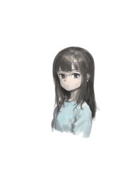 Rule 34 | 1girl, absurdres, black eyes, blue sweater, brown hair, closed mouth, cropped torso, expressionless, highres, looking at viewer, original, simple background, solo, sweater, upper body, wasabi60, white background