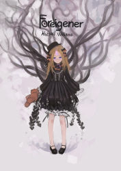 Rule 34 | 1girl, abigail williams (fate), absurdres, black bow, black dress, black footwear, black hat, blonde hair, bloomers, bow, bug, butterfly, center frills, character name, closed mouth, commentary request, dress, english text, fate/grand order, fate (series), frills, glowing, hair bow, hat, highres, holding, holding stuffed toy, insect, keyhole, long hair, long sleeves, multiple hair bows, orange bow, parted bangs, pigeon-toed, polka dot, polka dot bow, purple eyes, shoes, sleeves past fingers, sleeves past wrists, solo, standing, stuffed animal, stuffed toy, suction cups, teddy bear, tentacles, torn clothes, torn dress, underwear, very long hair, white bloomers, xii yashizhongzhan