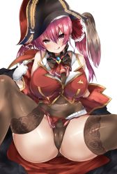 Rule 34 | 1girl, :&gt;, :q, black thighhighs, breasts, cameltoe, cleavage, closed mouth, commentary request, covered navel, gloves, hat, heterochromia, highres, hololive, houshou marine, large breasts, leotard, leotard under clothes, long hair, mutou mame, red eyes, red hair, see-through, see-through cleavage, see-through leotard, sitting, solo, spread legs, thighhighs, tongue, tongue out, twintails, virtual youtuber, white background, white gloves, yellow eyes