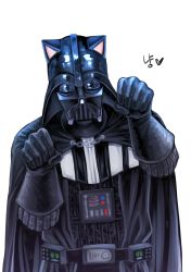 Rule 34 | 1boy, animal ears, cape, cat ears, darth vader, helmet, highres, nyan, science fiction, star wars, tagme, white background