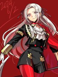 Rule 34 | 1girl, axe, breasts, cape, closed mouth, dated, edelgard von hresvelg, fire emblem, fire emblem: three houses, garreg mach monastery uniform, gloves, hair ornament, hair ribbon, highres, holding, holding axe, holding weapon, lanlanlap, long hair, long sleeves, nintendo, pantyhose, purple eyes, red cape, ribbon, second-party source, serious, smile, weapon, white hair