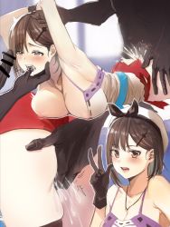 Rule 34 | 1girl, 2boys, arm grab, armpits, arms up, ass, ass grab, atelier (series), atelier ryza, bad id, bad pixiv id, bar censor, blush, breasts, brown eyes, brown hair, censored, cleavage, collarbone, cum, cum in mouth, cum in pussy, dark-skinned male, dark skin, doggystyle, drooling, finger in another&#039;s mouth, fingering, gloves, group sex, hair ribbon, hat, hetero, highres, molestation, multiple boys, multiple views, nipples, open mouth, penis, pussy juice, rape, reisalin stout, ribbon, saliva, setuxiaohao, sex, sex from behind, short hair, v, vaginal
