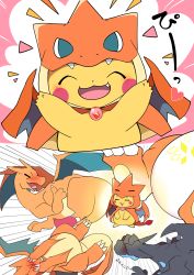 Rule 34 | &gt; &lt;, :3, ^ ^, azuma minatsu, blush, blush stickers, charizard, charizard (cosplay), closed eyes, commentary request, cosplay, creatures (company), closed eyes, fake tail, fake wings, fang, game freak, gem, gen 1 pokemon, gigantamax, happy, heart, highres, laughing, mega charizard x, mega charizard y, mega pokemon, nintendo, no humans, open mouth, pikachu, pokemon, pokemon (creature), smile, standing, tail, thumbs up, translation request, wings