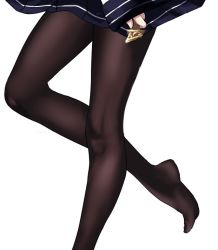 Rule 34 | 1girl, black pantyhose, blue skirt, brown pantyhose, commentary, copyright request, feet, holding, leg up, legs, lower body, no shoes, pantyhose, saitou (lynx-shrike), simple background, skirt, sleeves past wrists, solo, standing, standing on one leg, toes, walking, white background