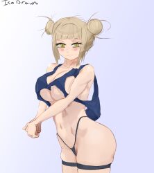 Rule 34 | 1girl, ass, blonde hair, boku no hero academia, breasts, breasts squeezed together, hair bun, highres, huge ass, large breasts, looking at viewer, messy hair, non-web source, slit pupils, tank top, toga himiko, yellow eyes