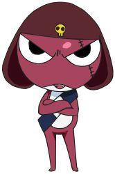 Rule 34 | absurdres, belt, black eyes, colored skin, evil, frog, frown, giroro, hat, highres, keroro gunsou, no humans, open mouth, red skin, scar, skull, vector trace