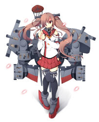 Rule 34 | 10s, 1girl, black thighhighs, brown hair, character request, cosplay, hasumi takashi, kantai collection, long hair, looking at viewer, red eyes, simple background, skirt, smile, solo, thighhighs, white background, yamato (kancolle), yamato (kancolle) (cosplay)