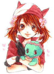 Rule 34 | 00s, 1girl, bandana, brown eyes, brown hair, clothed pokemon, creatures (company), flower, flower necklace, game freak, gen 1 pokemon, hair flower, hair ornament, head wreath, jewelry, lowres, may (pokemon), necklace, nintendo, pokemon, pokemon (creature), pokemon rse, simple background, smile, squirtle, white background