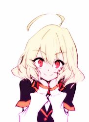 Rule 34 | 10s, 1girl, ahoge, akuma no riddle, animated, animated gif, blonde hair, hand on own cheek, hand on own face, hashiri nio, red eyes, school uniform, short hair, simple background, smile, solo