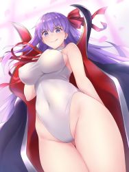 Rule 34 | 1girl, bare shoulders, bb (fate), bb (fate) (all), bb (swimsuit mooncancer) (fate), bb (swimsuit mooncancer) (third ascension) (fate), black coat, blush, breasts, closed mouth, coat, covered navel, fate/extra, fate/extra ccc, fate/grand order, fate (series), gloves, hair between eyes, hair ribbon, highleg, highleg leotard, highres, hip focus, jacket, jacket on shoulders, large breasts, leotard, licking lips, long hair, looking at viewer, neck ribbon, petals, popped collar, purple eyes, purple hair, red ribbon, ribbon, sano jinya, smile, solo, tongue, tongue out, vampire costume, very long hair, white gloves, white leotard