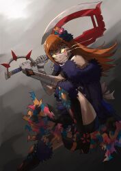 Rule 34 | angry, axe, bandages, battle axe, black dress, cherch (cherch0333), dress, facial tattoo, fighting, fire emblem, fire emblem engage, flower, glowing, glowing eyes, hair flower, hair ornament, highres, holding, holding axe, holding weapon, long hair, nintendo, orange hair, panette (fire emblem), tattoo, weapon, yellow eyes