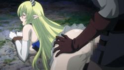 Rule 34 | all fours, animated, animated gif, ass, ass grab, bent over, blonde hair, blush, bottomless, breasts, censored, elbow gloves, elf, elf hime nina, closed eyes, from behind, gloves, long hair, penis, pointy ears, pussy, rape, rope, sex, vaginal