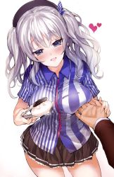 Rule 34 | 10s, 1girl, baozi, grabbing another&#039;s breast, breasts, employee uniform, food, grabbing, guided breast grab, guiding hand, hat, kantai collection, kashima (kancolle), large breasts, lawson, mutsutake, pov, pov hands, silver hair, solo focus, tongs, twintails, uniform, wavy hair